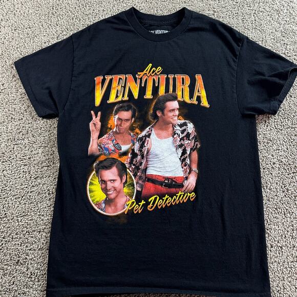 Ace Ventura Pet Detective Shirt Mens Medium Black Jim Carrey Movie Short Sleeve - Picture 1 of 8